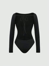 Women's Solid Color Scoop Neck Backless Bodysuit, Long Sleeve